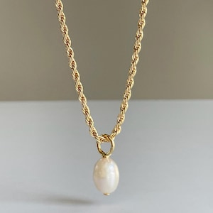Pearl Necklace, Gold Pearl Necklace, 18K Gold Filled Pearl Necklace, Dainty Freshwater Pearl Necklace, Rope Chain, Necklaces for Women