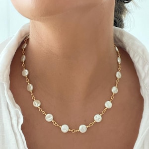 Gold Pearl Necklace, Perl Necklace, Pearl Choker, Dainty Pearl Chain, Layered Necklace, Gift For Her, Necklaces for Women, Bridesmaid Gift