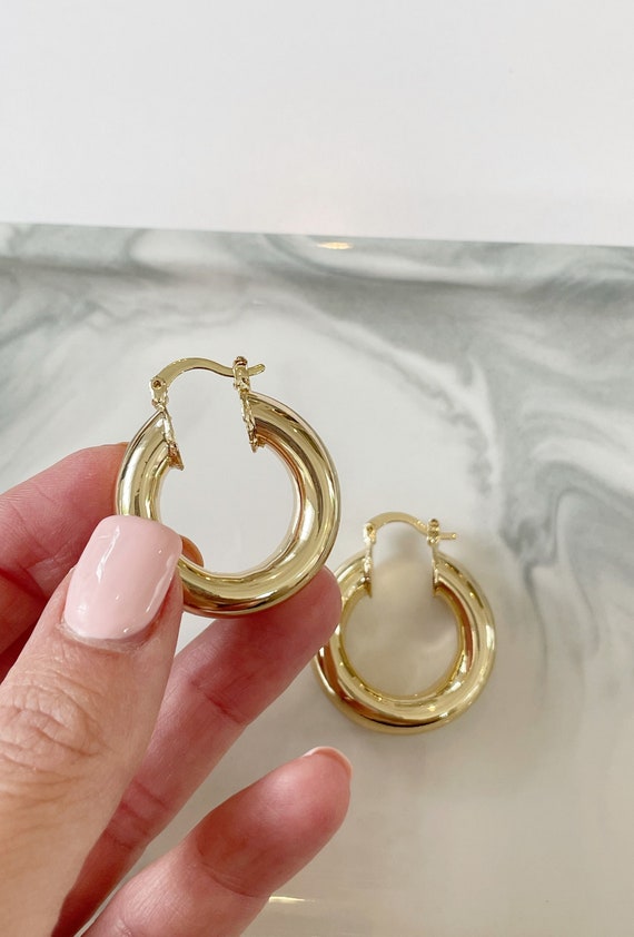 Chunky Gold Hoop Earrings 18K Gold Filled Earring Thick Gold | Etsy