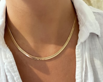 18k Gold Herringbone Chain Necklace Gift for Mom Snake Chain Necklace Layering Necklace Gift For Her Herringbone Chain