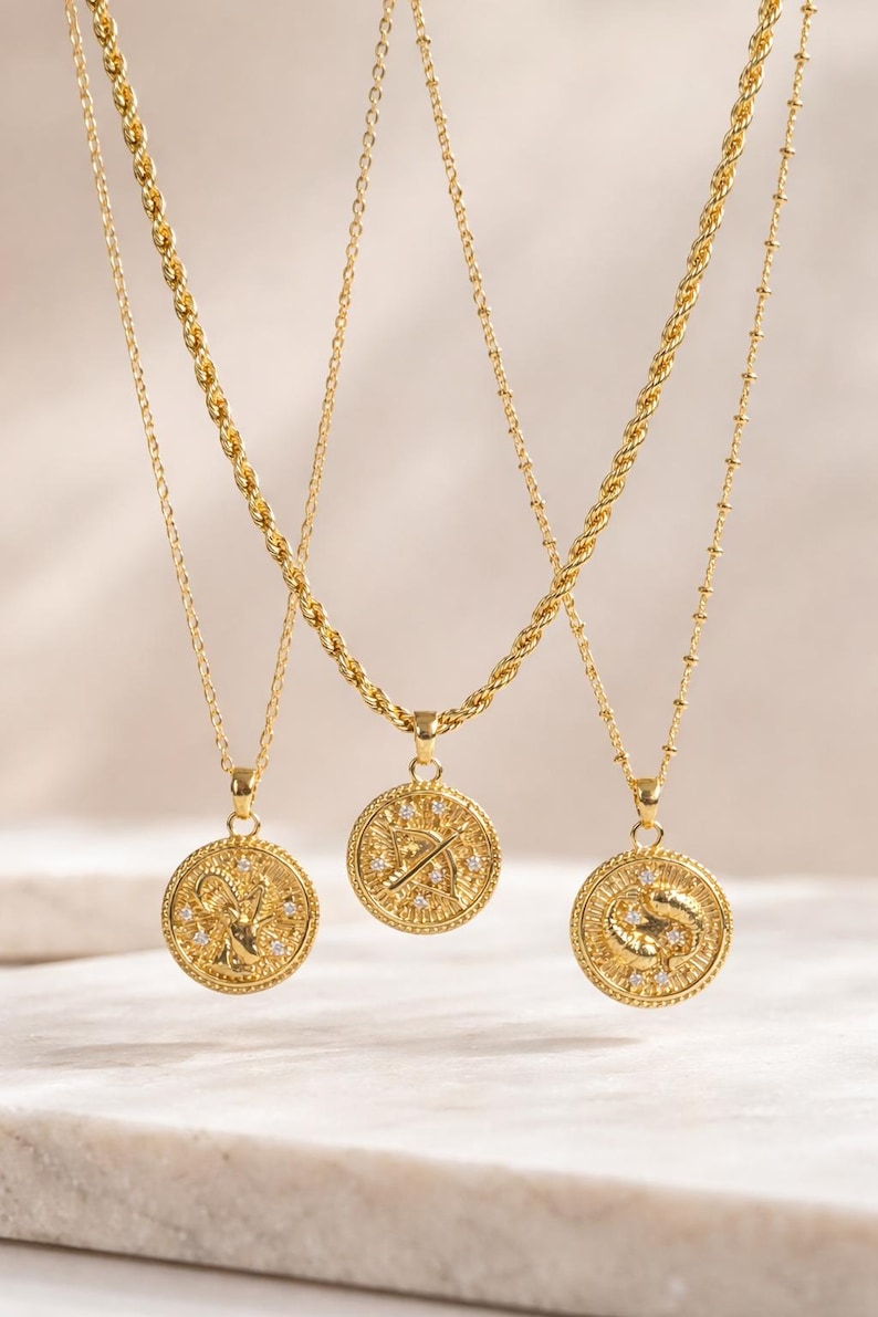 Gold Zodiac Necklace, Personalized Gift For Her, Scorpio, Sagittarius, Libra, Aquarius, Pisces Zodiac Jewelry, Gift For Women, Birthday Gift