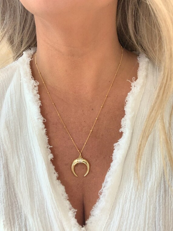 Crescent Moon Necklace Horn Necklace 
