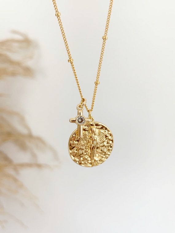 Gold angel medallion best sale necklace