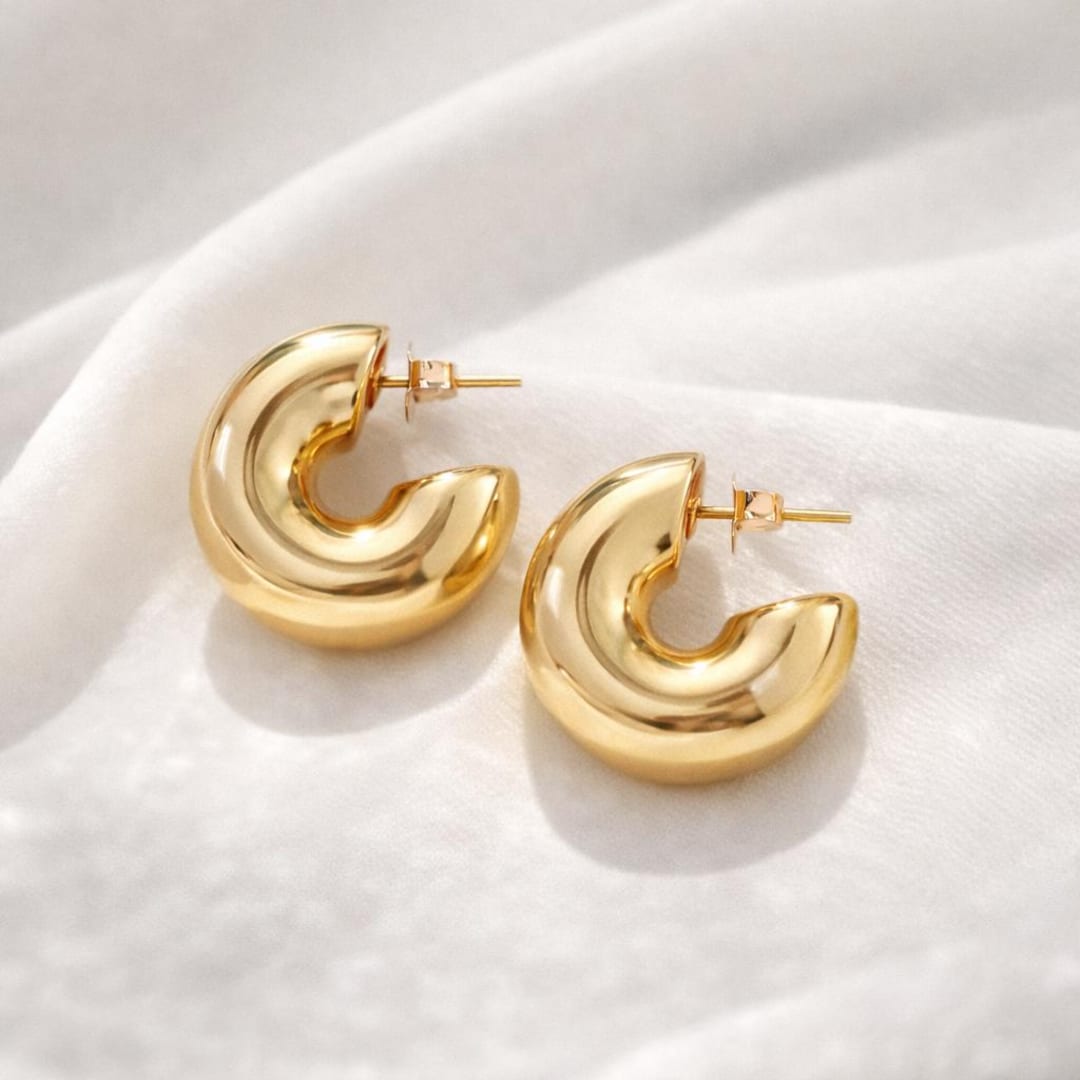 Gold Thick Hoops Small Gold Hoop Earrings Small Chunky Hoops Wide
