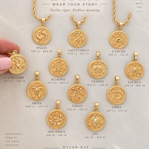 Gold Zodiac Necklace Personalized Gift For Her Scorpio Sagittarius Libra Aquarius Pisces Zodiac Jewelry Gift For Women Birthday Gift
