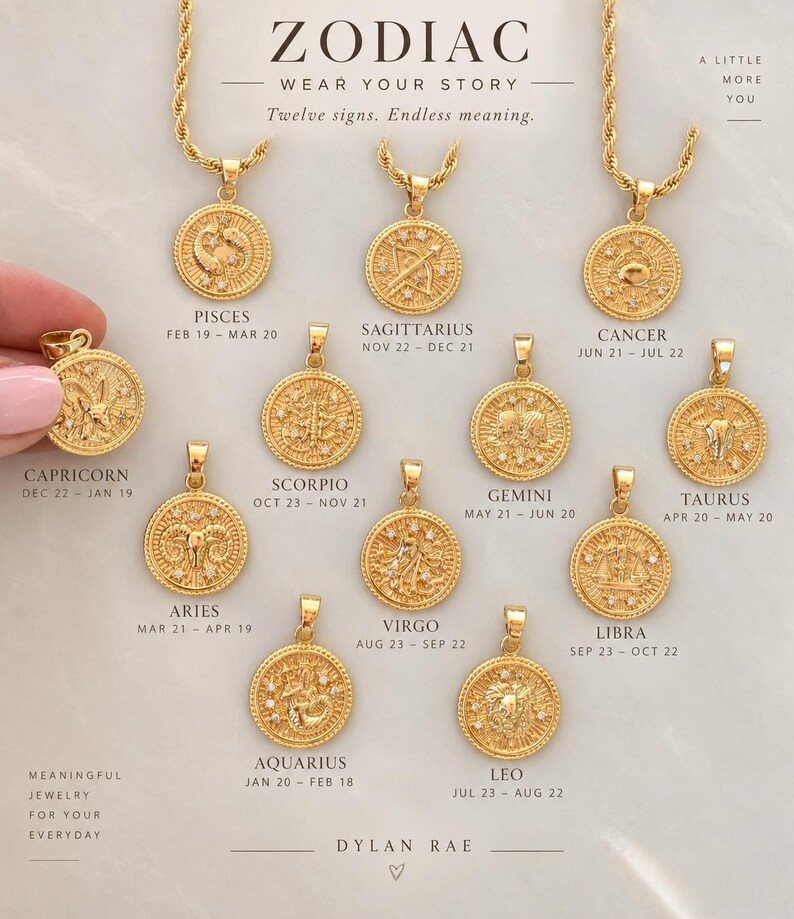 Gold Zodiac Necklace Personalized Gift For Her Scorpio Sagittarius Libra Aquarius Pisces Zodiac Jewelry Gift For Women Birthday Gift