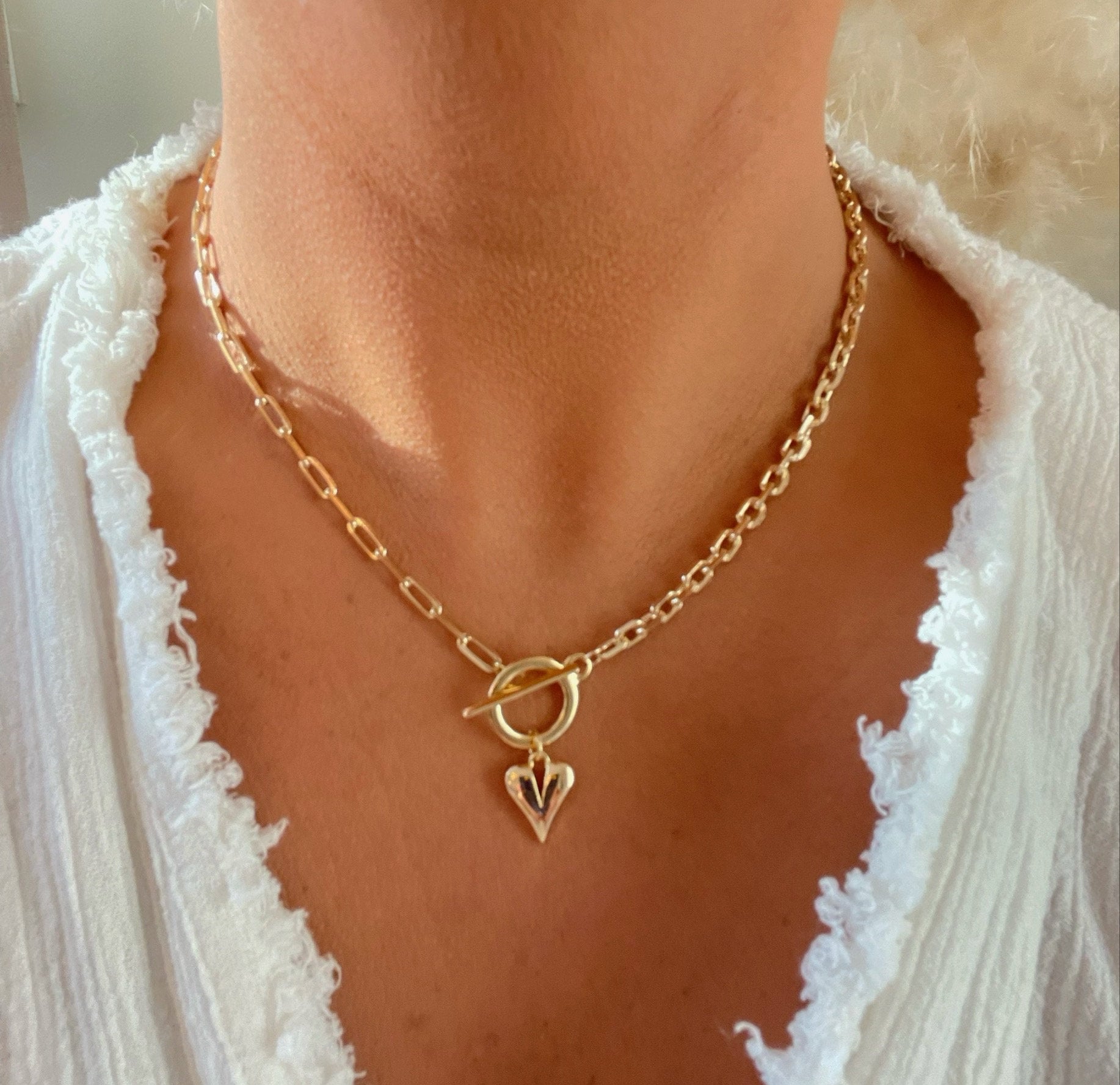 Gold Heart Necklace 18k Gold Filled Toggle Necklace Toggle Bar