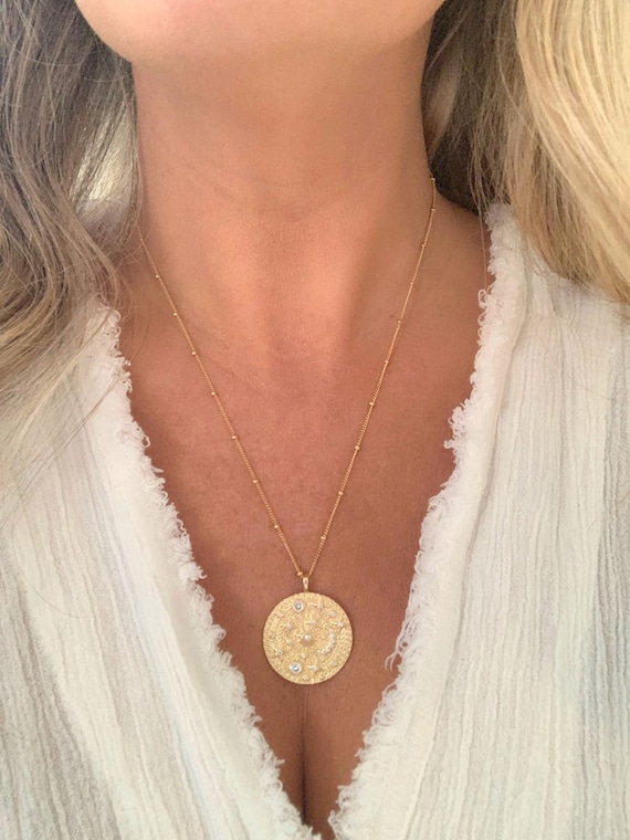 Gold Plated Sun and Moon Pendant Necklaces, Stars & Celestial Necklace –  Lacchiappasognijewelry