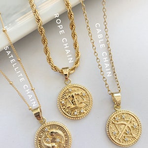 Zodiac Necklace, Gold Coin Zodiac Necklace, Minimalist Jewelry Gift For Her, Pisces Necklace, Aquarius Necklace, Personalized Gift For Women image 3