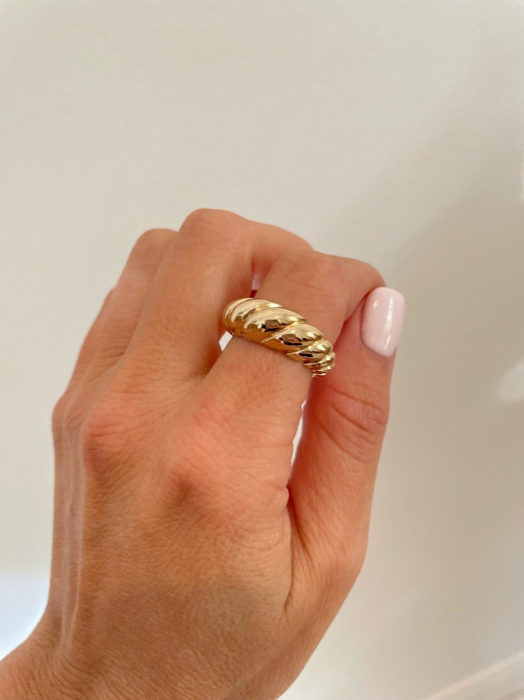 18K Gold Filled Twisted Dome Ring, Croissant Ring, Stackable Ring, Rope