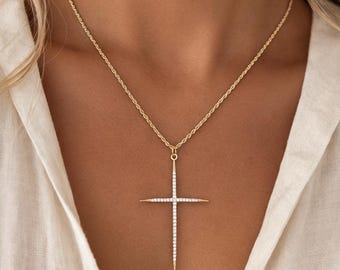 18k Gold Cross Necklace Dainty Cross Necklace Gift Cross Necklace Necklace for Women Gold Cross Gift For Mom, Religious Necklace Gift