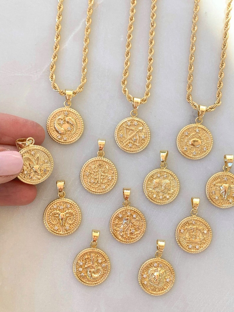 Zodiac Necklace, Gold Coin Zodiac Necklace, Minimalist Jewelry Gift For Her, Pisces Necklace, Aquarius Necklace, Personalized Gift For Women image 5