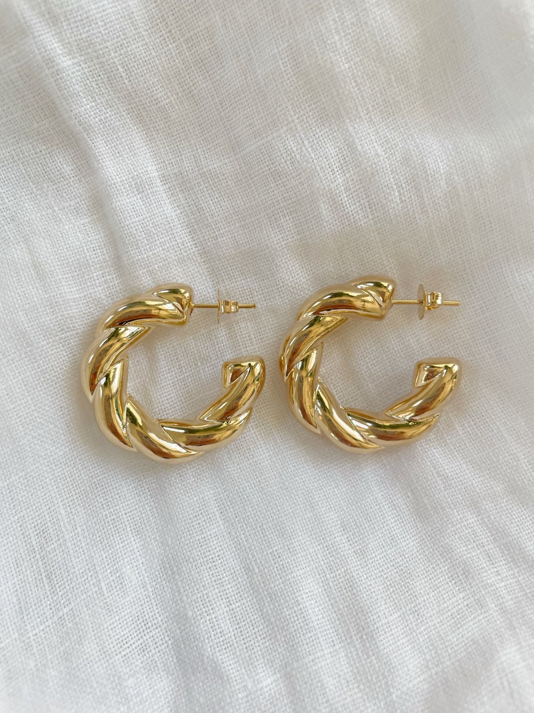 Chunky Thick Gold Hoop Earring Chunky Twisted Hoops 18k Gold - Etsy