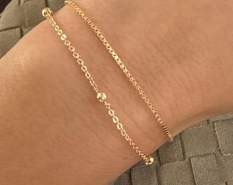 Two Dainty Bracelets Set Dainty Bracelet Set Minimalist Bracelets Gift For Her Gold Bracelet Set Dainty Bracelets Christmas Gift