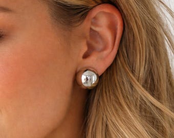 Pendientes de bola gruesa, pendientes de bola de plata, pendientes de cúpula, pendientes modernos, regalo para ella, pendientes minimalistas llamativos para uso diario, regalo