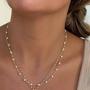 Gold Filled Pearl Necklace Dainty Chain Jewelry Bridesmaid Gift Wedding Party Present Minimalist Design Simple Elegant Style Floating Pearl Pendant Delicate Bridal Accessory Perfect Thank You Gift Maid Of Honor Present Quality Crafted 18k