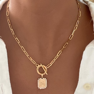 18k Gold Filled Paperclip Necklace with Toggle, Initial Necklace, Dainty Necklace, Gold Necklace, Letter Necklace, Initial, Gift For Mom