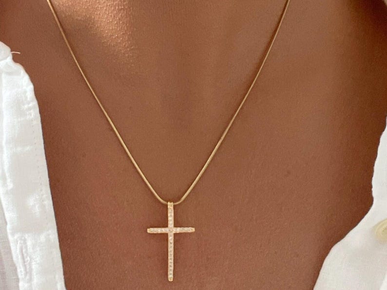 18k Gold Cross Necklace, Dainty Cross Necklace, Gift Cross Necklace, Gold Cross Necklace, Dainty Cross, Necklaces For Women, Gift For Her