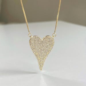 Pave CZ Diamond Heart Necklace: 18k Gold Filled Pendant