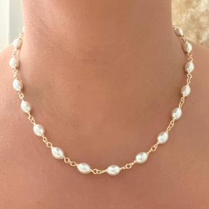Gold Pearl Necklace, Perl Necklace, Pearl Choker, Dainty Pearl Chain, Layered Necklace, Gift For Her, Necklaces for Women, Bridesmaid Gift