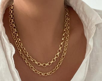 18k Gold Chain Necklace Rolo Chain Gold Rolo Chain Necklace Thick Gold Chain Gift For Her Layering Chain Birthday Gift Minimalist