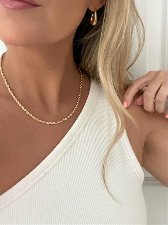 18K Yellow Gold Filled Rope Gold Rope Necklace For Men And Women