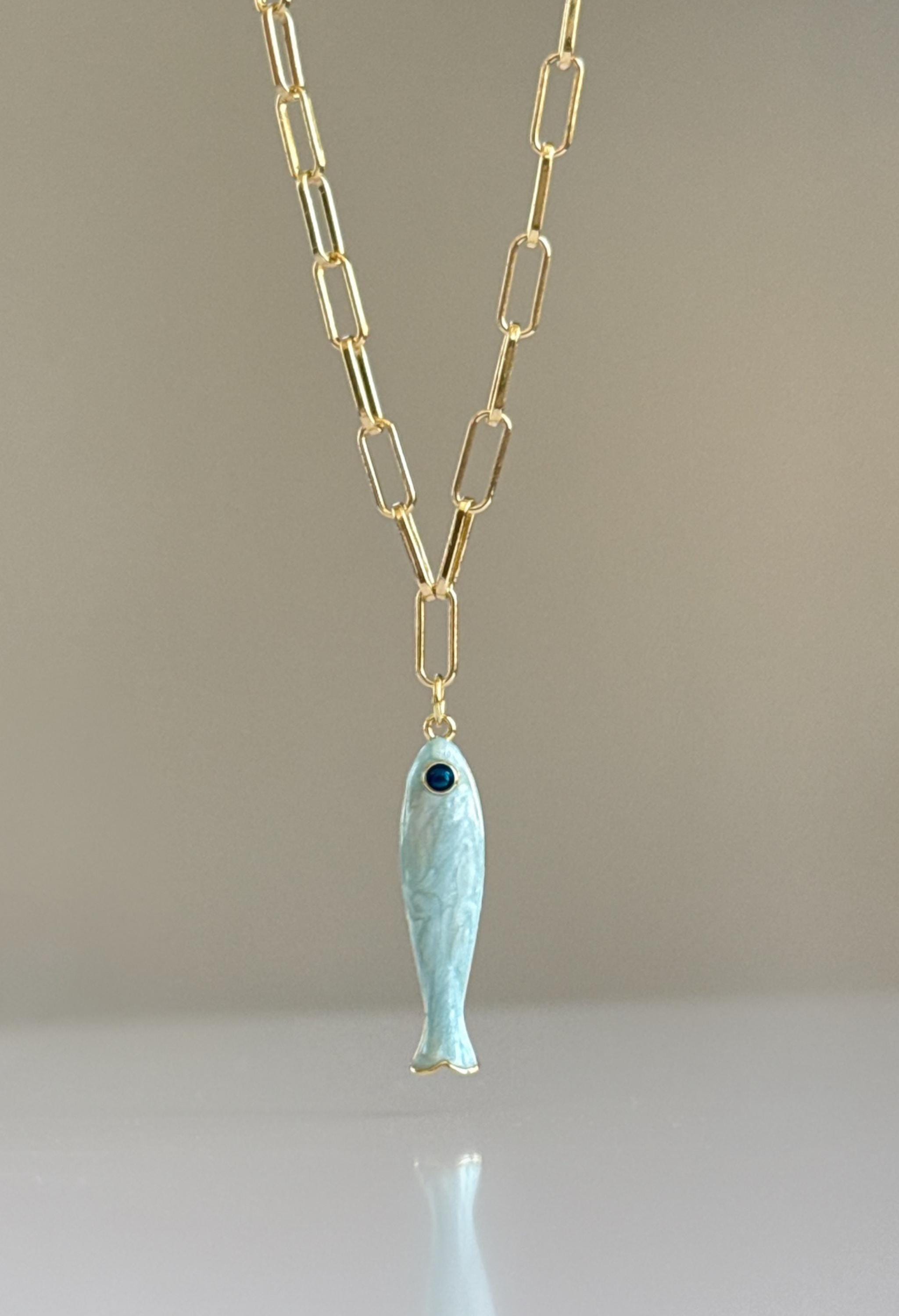 14k Gold Fish Necklace Gold Pendant Necklace Paperclip Chain Gift for ...