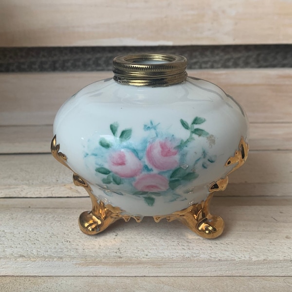 Antique Porcelain Hair Receiver Vintage Vanity Set Pink Flowers