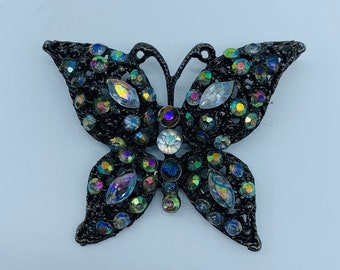 Vintage Rhinestone Butterfly Brooch AB Aurora Borealis Pin