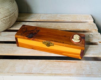 Vintage Cedar Jewelry Box: New York City Cameo Storage