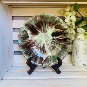 Vintage German Drip Glaze Bowl Majolica Green Blue Jasba Marked 1977/22 Germany