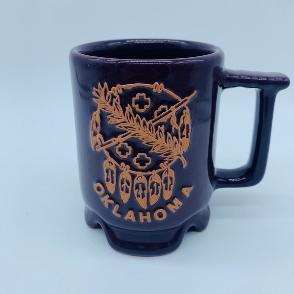Frankoma Oklahoma Mug Osage Indian Warshield Purple 3D Footed Coffee MugSooner State