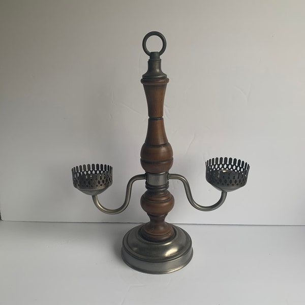 Vintage Wood Double Candle Holder Early American Candelabra