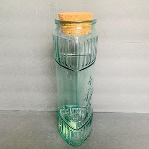 Libbey Aqua Glass Canister Vintage Jar Cork Stopper Cross Design Kitchen Storage