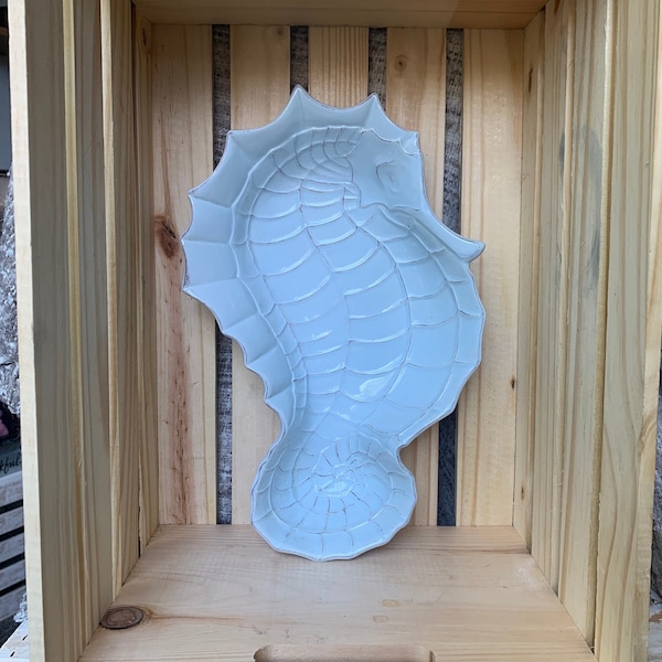 Blue Sky Ceramics Seahorse Platter Light Blue Nautical Appetizer Plate Large Serving Tray