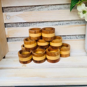 Vintage Holz Runde Serviettenhalter Set mit 12 Zweifarbigen Bauernhaus Landhaus Boho Küche