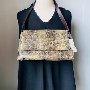 Vintage Faux Snakeskin Bag Sasha Handbags NY New With Tags Beige And Black Magnetic Flap Closure