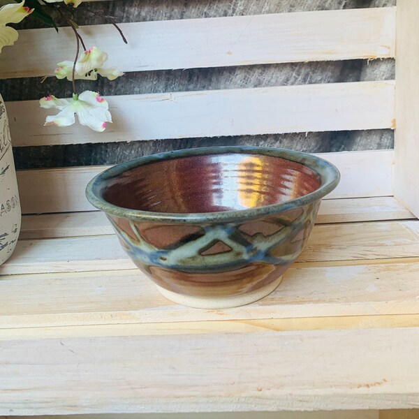 Whitefish Pottery Bowl Blue Brown Stoneware Made In Montana Art Pottery