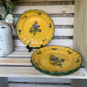 Vintage Cantagalli Earthenware Plate Set Of 3 Small Dessert Plates  Yellow Purple Flowers