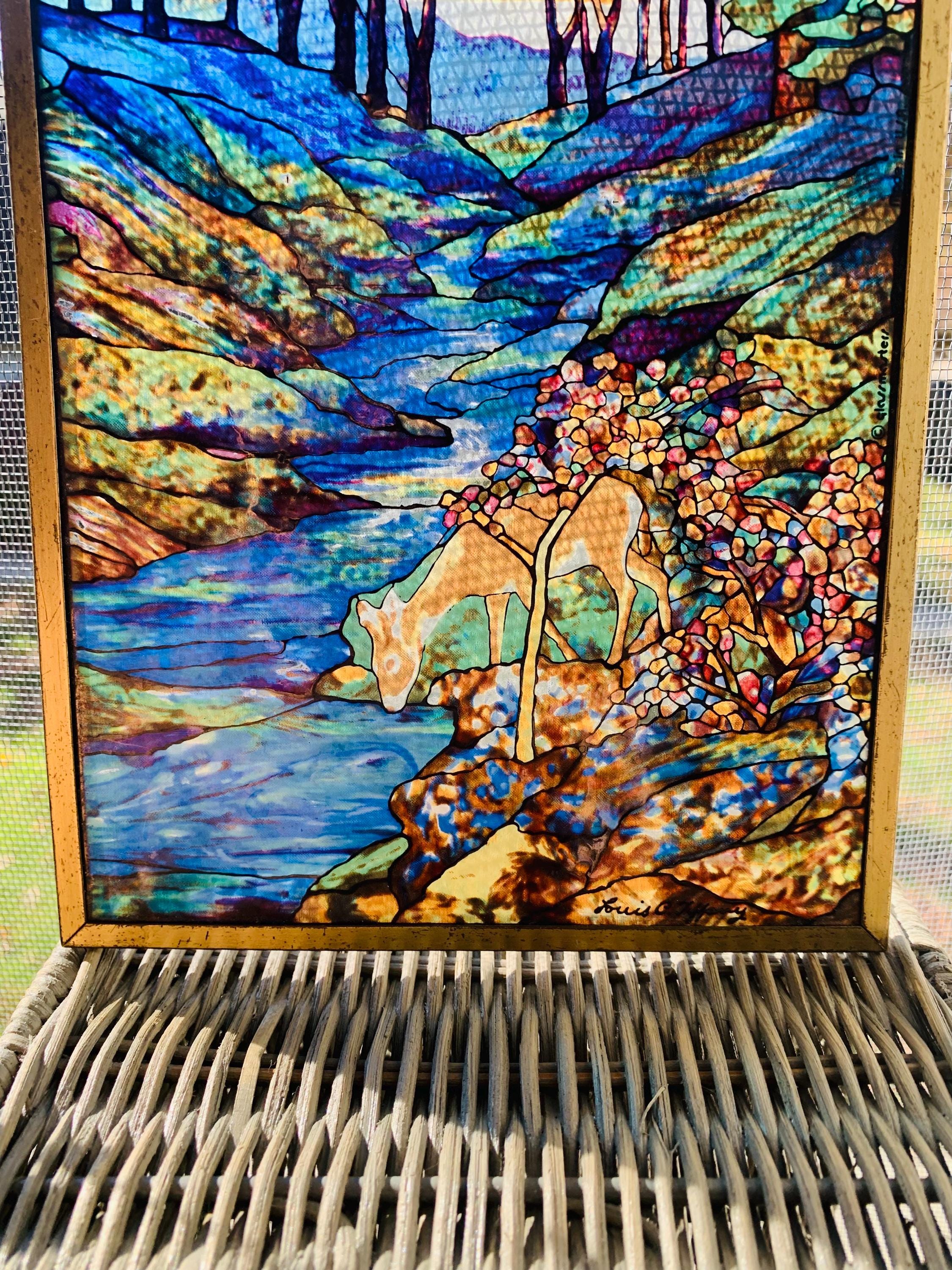 glassmastrs Tiffany Fawn ステンドグラスアート Glass Masters Tiffany Style Fawn & Stream Stained Glass Suncatcher