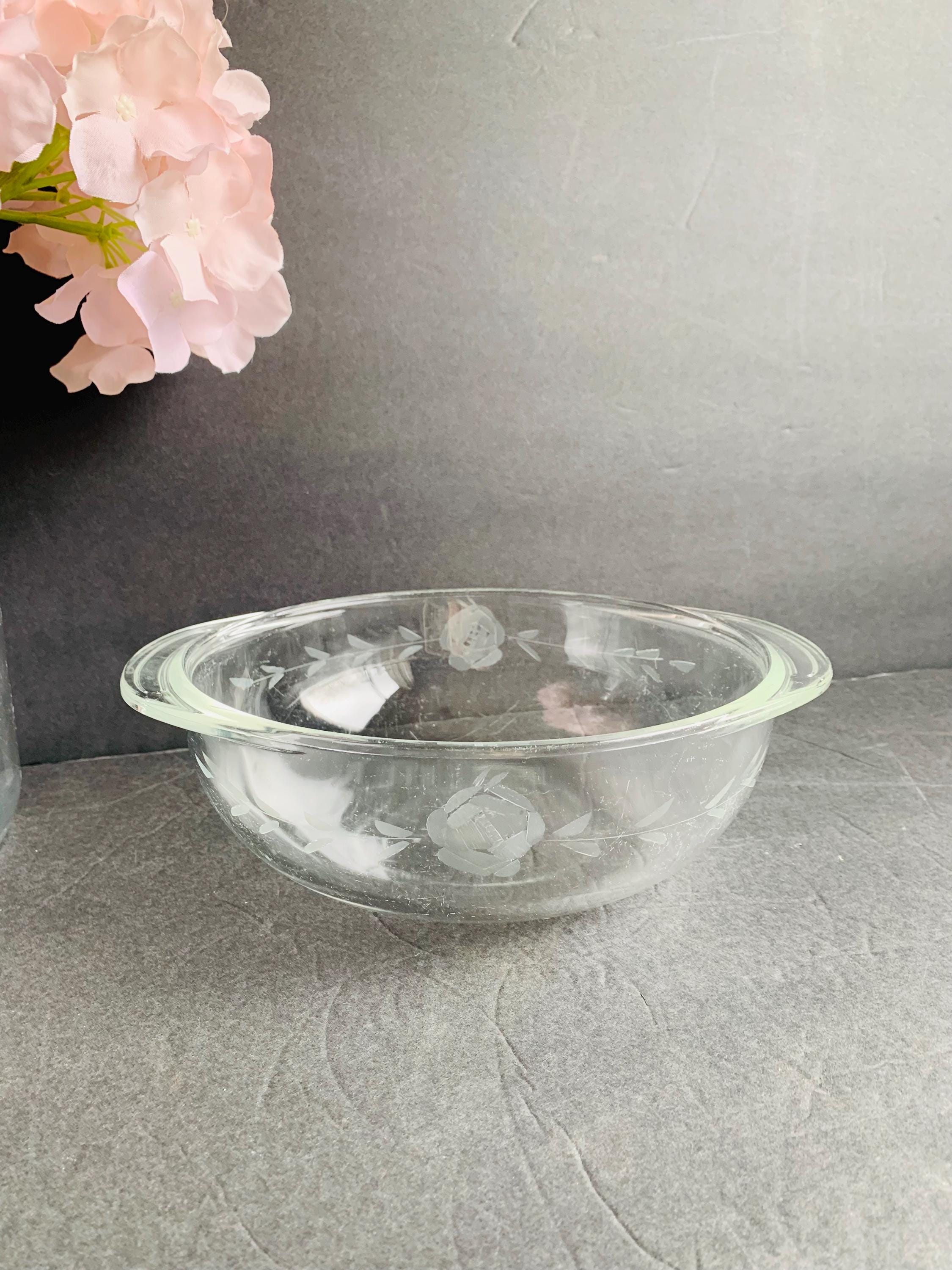 Vintage Pyrex 023 C-3 Clear Glass Etched Roses 1 1/2 Quarts Casserole ...