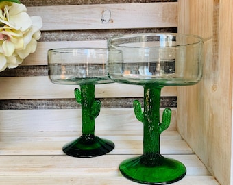 Margarita Glasses Pair Of Cactus Green Glass Handblown Margarita Time Girls Night In