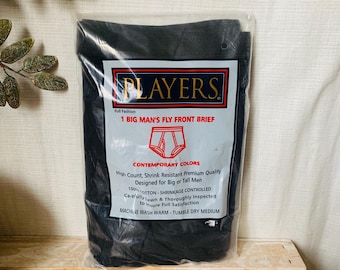 Vintage Players Mens 4X Black 100% Cotton Fly Front (1) Brief New In Package Big Mens Underware Size 54-56