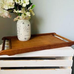 Vintage Handled Wood Serving Tray: Minimalist MCM Decor