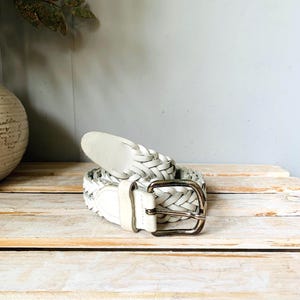 Vintage Leather Braided Belt with Silver Details Vintage Braided Brown Leather Belt With Silver Metal Buckle  main image 4