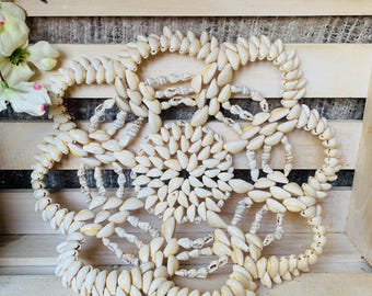 Vintage Cowrie Sea Shell Trivet Hotplate Woven Boho Beach Wall Decor 10"