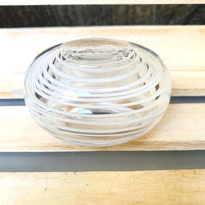 Art Glass Tealight Holder Clear Glass White Swirls Concentric Circles