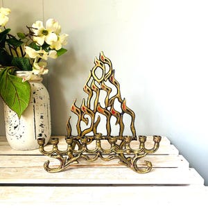 Vintage Israel Brass Menorah Chanukah Hanukkah Nes Gadol Flame Of Life Jewish Holiday Décor Judaica Candelabra