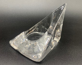 Swedish Crystal Ice Block Tealight Holder Nybro Crystal Pyramid Votive Holder