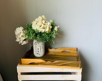 Vintage Wood Serving Tray Curved Handles: Minimalist MCM Farmhouse Country Decor